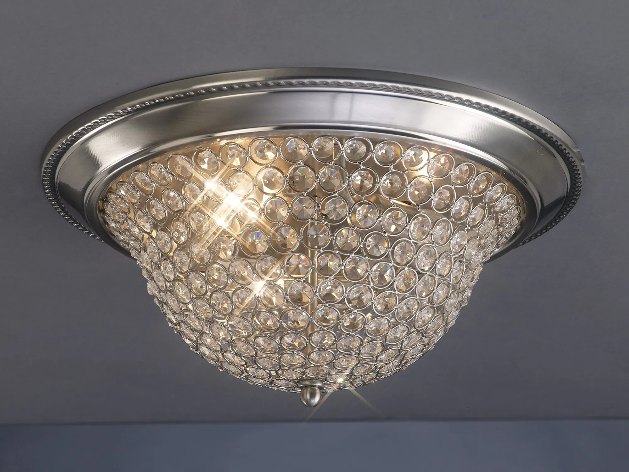 IL31135  Paloma Crystal  Flush Ceiling 3 Light Satin Nickel